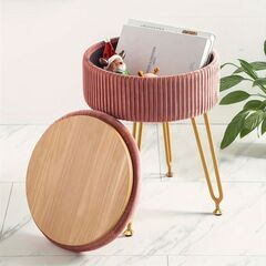 スツール ラグジュアリー 収納 スペース 付き おしゃれ かわいい インテリア オットマン サイドテーブル ドレッサー チェア ピンクの画像