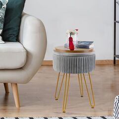 スツール ラグジュアリー 収納 スペース 付き おしゃれ かわいい インテリア オットマン サイドテーブル ドレッサー チェア グレーの画像