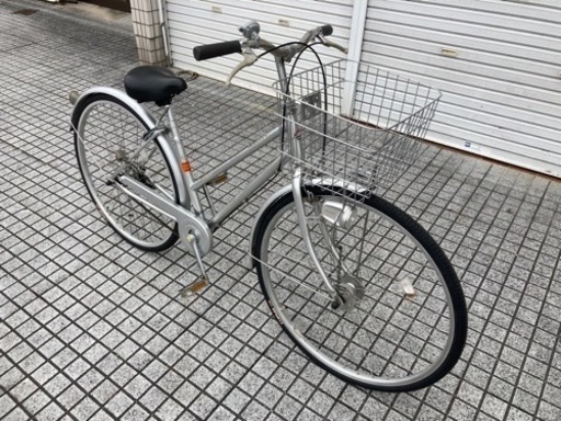 【27インチ自転車】LEDオートライト付　変速なし　前後タイヤ、前カゴ、グリップ、鍵新品❗️スペアキーあり　若林自転車　唐崎店　SAL