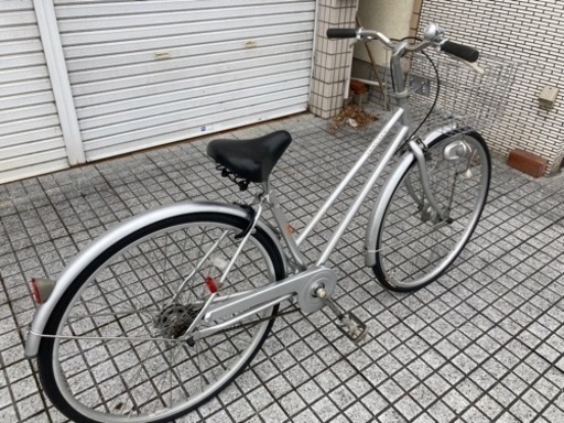 【27インチ自転車】LEDオートライト付　変速なし　前後タイヤ、前カゴ、グリップ、鍵新品❗️スペアキーあり　若林自転車　唐崎店　SAL