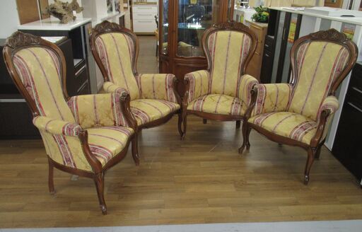 R238 イタリア製 アンティーク 椅子 幅60cm 4脚 セット Used