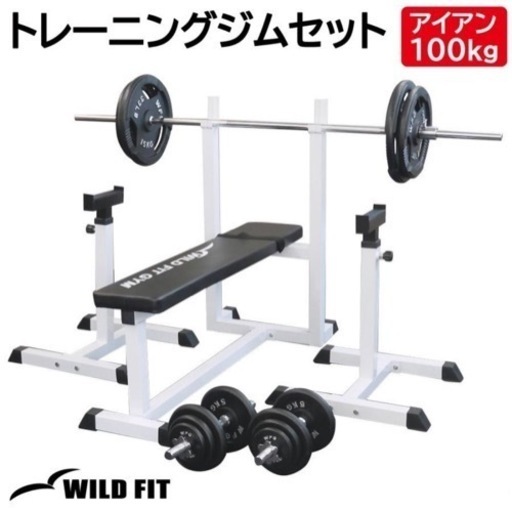トレーニングジムセット アイアン100kg / ワイルドフィット 筋トレ ベンチプレス セット