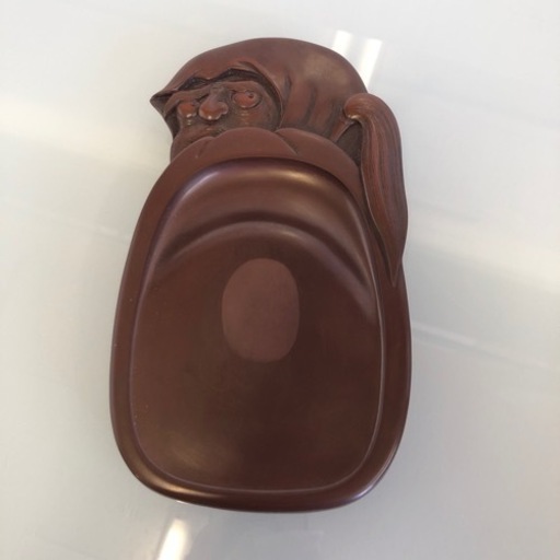 紅渓石硯/木箱付属/文具/硯/書道道具/ブラウン/猿/だるまさん