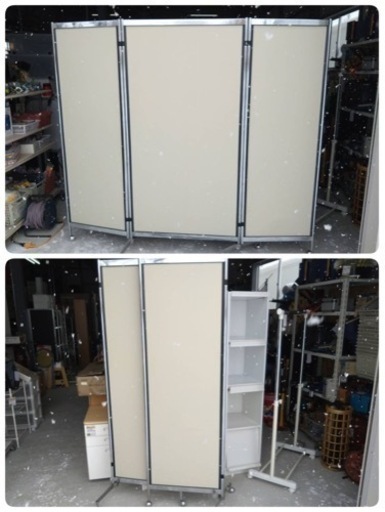 ● 三つ折り パーテーション H1830  W900～2070mm 間仕切り 衝立 キャスター付き 簡易 設置 オフィス  商談 イベント 展示会 会場 などに！  中古品 ③