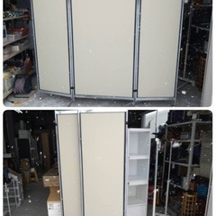 ● 三つ折り パーテーション H1830  W900～2070mm 間仕切り 衝立 キャスター付き 簡易 設置 オフィス  商談 イベント 展示会 会場 などに！  中古品 ③の画像