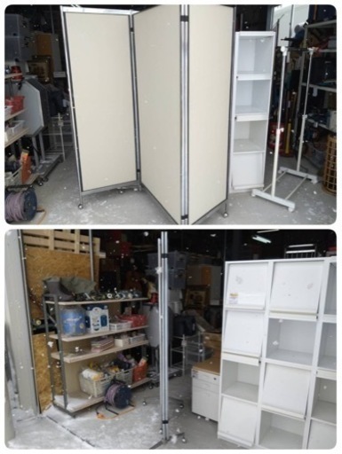 ● 三つ折り パーテーション H1830  W900～2070mm 間仕切り 衝立 キャスター付き 簡易 設置 オフィス  商談 イベント 展示会 会場 などに！  中古品 ③