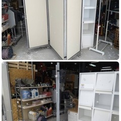 ● 三つ折り パーテーション H1830  W900～2070mm 間仕切り 衝立 キャスター付き 簡易 設置 オフィス  商談 イベント 展示会 会場 などに！  中古品 ③の画像