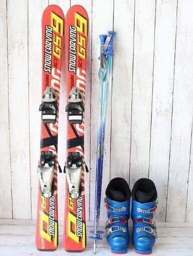 お引取り限定 スノーカービング SCV GS9 ジュニアスキー4点セット 板100cm ブーツ19.5cm 子供用