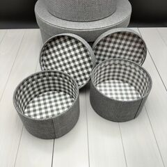 (E-2505IN14)◆イケア◆収納ボックス◆4点◆Φ27cm×H15cm◆グレー◆の画像
