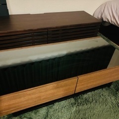収納付きガラス天板リビングテーブル110cm×50cm［国産］Glass top center table with storage