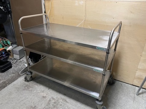 Tanico タニコー ステンレスワゴン エレファント移動台 直径13cmキャスター付 W1200 D610 業務用 サービスワゴン 3段 中古品 ③