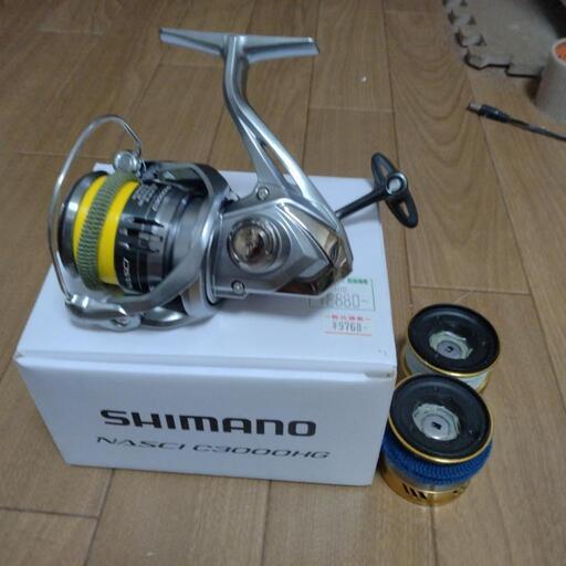【平日取引限定値引き】替えスプール２個付きスピニングリール　SHIMANO　21ナスキー（現行）　C3000HG 替えスプール２個付き
