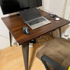 天然木 スチールフレーム ダイニングテーブル ヴィンテージ 80x80x70の画像