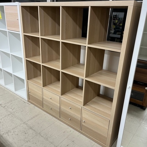 J3354 IKEA イケア シェルフ 大 オープンラック シェルフユニット KALLAX カラックス インサート 引出し付 ×4個付 クリーニング済み
