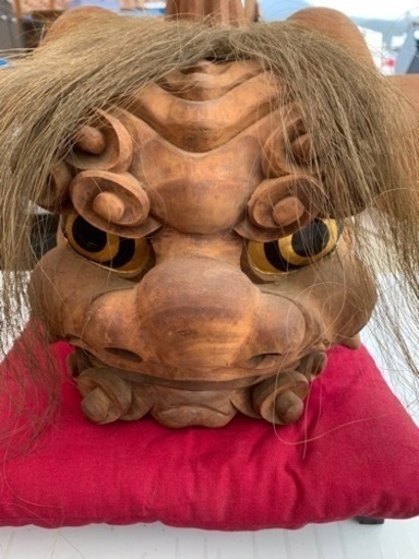 木彫　獅子頭　荒井寿斎作