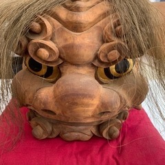 木彫　獅子頭　荒井寿斎作