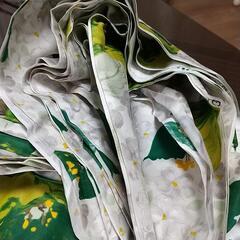 ❰終了です❱布団　側生地　差し上げます　グリーン　ポピーのような柄の画像