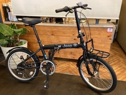 【後輪チューブ・チェーン新品！Jeepストーン柄】6段変速　20インチ折りたたみ自転車　マットガンメタ