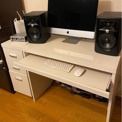 パソコンデスク　キャビネット　パソコンラック　ホワイト　木製