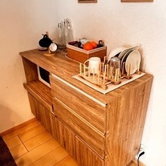 [幅120] 食器棚 レンジ台 引出しタイプ コンセント付き 木目調