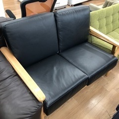 2人掛けソファー 合皮 ブラック【トレファク上福岡】
