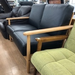 2人掛けソファー 合皮 ブラック【トレファク上福岡】