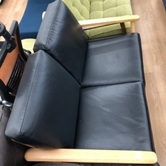 2人掛けソファー 合皮 ブラック【トレファク上福岡】