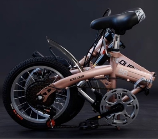 ICOLOUR 14インチ アルミ折りたたみ自転車 6段 変速 前後Dブレーキ