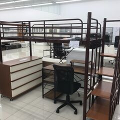 ★ジモティ割あり★ 株式会社ホームテイスト 階段付きパイプロフトベッド ダークブラウン H173.5×D100×W255 クリーニング済み HJ2107