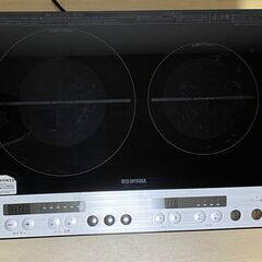 アイリスオーヤマ 2口 IHクッキングヒーター 工事不要 1400W 100V 脚付き ブラック IHK-W12SP-Bの画像