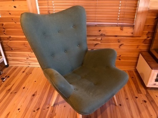 美品　アームチェア　ファブリック　グリーン