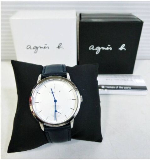 agnes b. 腕時計 レザーベルト クォーツ VD78-KHB0 動作良好　白文字盤 ラウンド アニエスベー