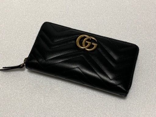 格安で処分します。GUCCI 長財布 ラウンドファスナー GGマーモント ブラック コイン収納付　キルティング ソフトレザー　正規直営