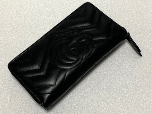 格安で処分します。GUCCI 長財布 ラウンドファスナー GGマーモント ブラック コイン収納付　キルティング ソフトレザー　正規直営