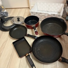 【成約済】フライパン、鍋蓋、カゴ