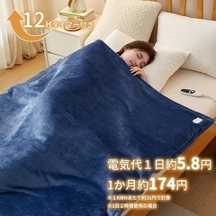 電気毛布⭐️掛け敷き兼用 タイマー付き 大判サイズ ネイビー 丸洗いの画像