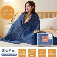 電気毛布⭐️掛け敷き兼用 タイマー付き 大判サイズ ネイビー 丸洗いの画像