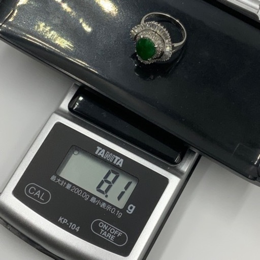 Pt900 プラチナ900 翡翠ヒスイ　ダイヤモンドリング　8.1g 約12号　D1ct 1.75ct