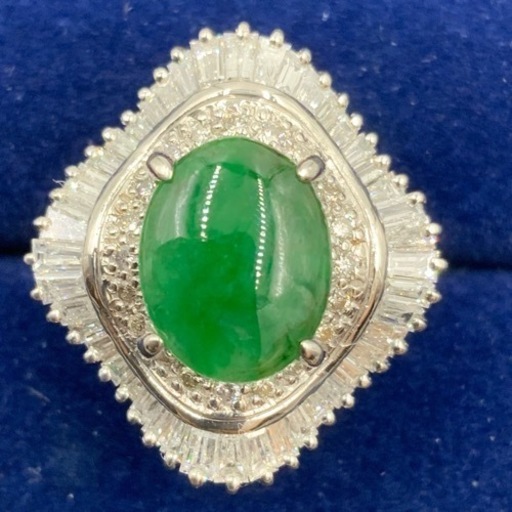 Pt900 プラチナ900 翡翠ヒスイ　ダイヤモンドリング　8.1g 約12号　D1ct 1.75ct