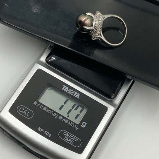 売り切れました。Pt900 プラチナ900 黒蝶真珠　パールリング　ピーコック　11.7g 約14号　ダイヤリング　D 0.76ct