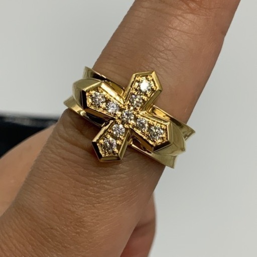 K18 18金　ダイヤモンドクロス　リング　10.9g 約18号　0.33ct