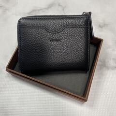 メンズ ミニ財布 小銭入れ カードケース 本革 牛革 L字ファスナー 黒 プレゼントの画像