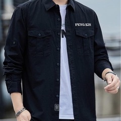 ❤️新品❤️シャツ メンズ カッターシャツ XL トップス 羽織り 長袖 春 無地 カジュアル 綿の画像