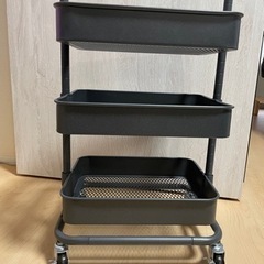 【ネット限定色】高さ調節ができるスチールワゴン トロリ コンパクト(ダークグレー)の画像