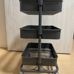 【ネット限定色】高さ調節ができるスチールワゴン トロリ コンパクト(ダークグレー)の画像