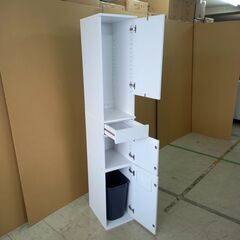 未使用訳あり 省スペースで使えるコンセント付き＆ゴミ箱付き 玄関収納 ミラー付 鏡 幅30cm 大容量 省スペース おしゃれ ホワイト 白 木製の画像