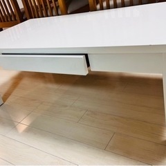 エナメルホワイトテーブル　引き出し付き