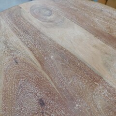 【恵庭】アカシア　アイアンカフェテーブル　木製　アンティーク　直径約53cm　PayPay支払いOK！の画像