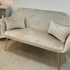  【美品】ソファベンチ ベロア　ベージュの画像