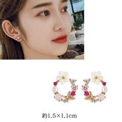 フラワー円型スタッドピアス（新品）の画像
